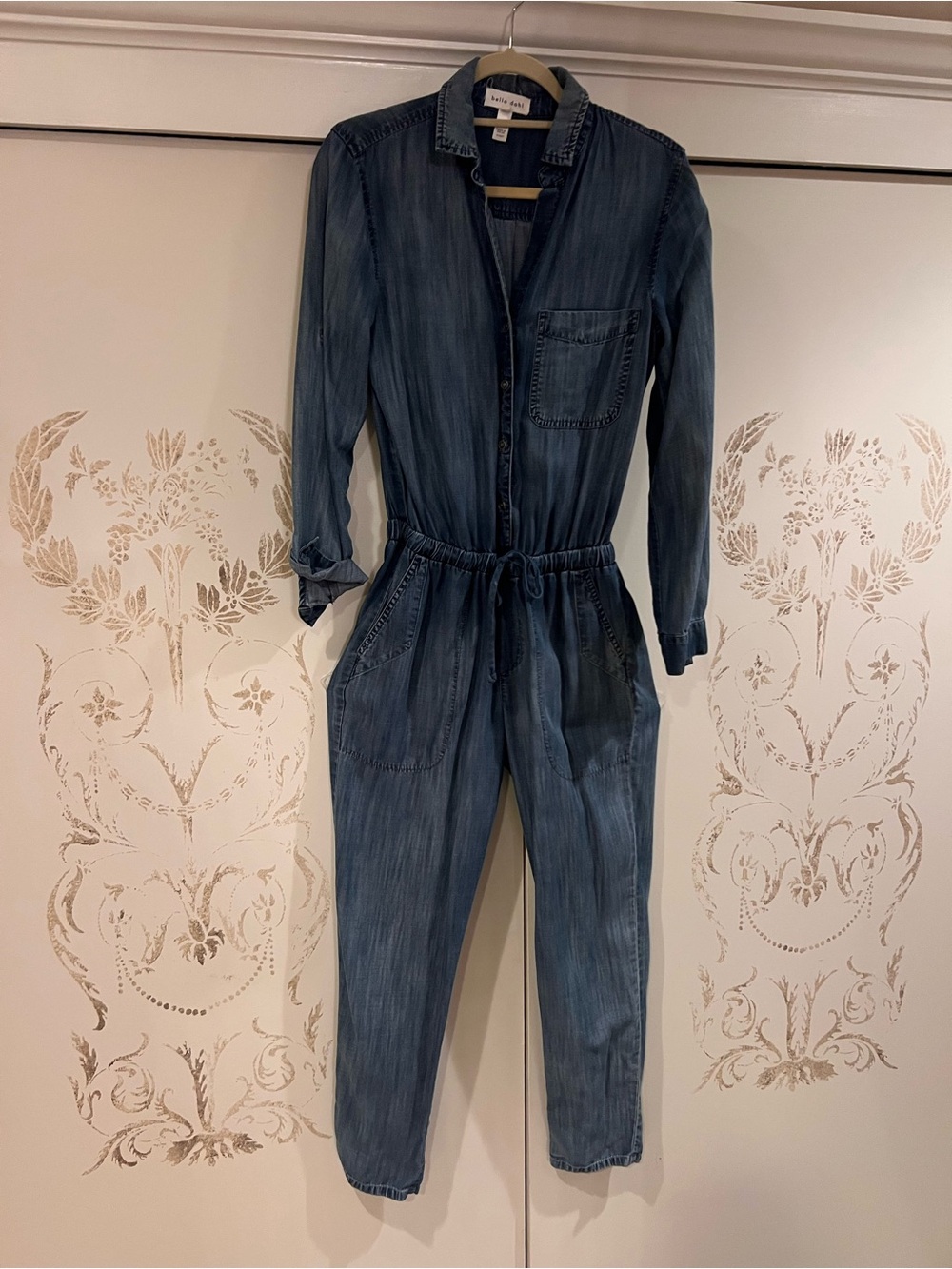 Bella Dahl washed Blue Denim Jumpsuit with Drawstring Waist